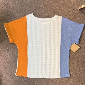 Colorblock Knit Top in Orange, White, and Blue